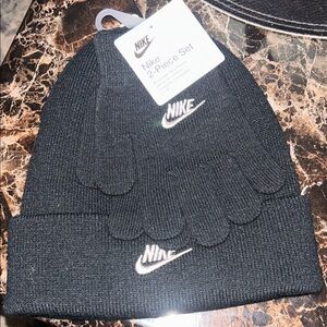 Nike Black Knit Beanie and Gloves Set